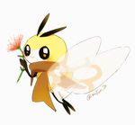  bad_twitter_id brown_scarf bug closed_mouth flower flying gen_7_pokemon insect insect_wings koeda_(mofun) looking_at_viewer no_humans pokemon pokemon_(creature) ribombee scarf simple_background smile solo twitter_username white_background wings 