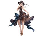 bare_shoulders brown_eyes dress eyepatch full_body granblue_fantasy grey_hair hat high_heels looking_at_viewer minaba_hideo official_art short_hair solo standing starry_sky_print tanya_(granblue_fantasy) thigh_strap transparent_background 