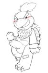  anthro balls band-aid bandage bowser_jr. erection fist front_view grin koopa line_art looking_at_viewer mario_bros monochrome mostly_nude neckerchief nintendo oob partially_retracted_foreskin penis scalie shell spot_color uncut video_games walking 