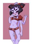  black_hair bra extra_eyes fewer_digits highres insect_girl monster_girl muffet multiple_arms navel ok_sign panties ribbon semi_kon solo spider_girl undertale underwear 