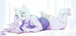  anthro aruurara book boss_monster breasts caprine clothed clothing female fur goat horn lying mammal on_front purple_eyes reading simple_background solo toriel undertale underwear video_games white_fur 