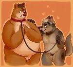  &lt;3 bear big_dom_small_sub blush canine collar coyote duo featureless_crotch glitter_trap_boy hand_on_shoulder leash looking_away mammal multi_nipple navel nipples nude overweight romantic_couple size_difference standing unsure 
