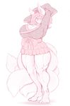  arms_above_head big_breasts bow breasts canine clothed clothing female fox hair huge_breasts japanese_clothing kimono mammal multi_tail muscular muscular_female pink_hair rai_(wyntersun) stretching wyntersun 