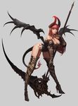  ake_(cherrylich) armor cleavage devil horns stockings tail thighhighs weapon wings 