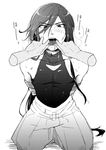  arms_behind_back bad_id bad_pixiv_id bare_shoulders blush breath cleavage_cutout finger_in_another's_mouth finger_in_mouth greyscale hakama ikeshita_moyuko izumi-no-kami_kanesada japanese_clothes kneeling long_hair looking_down male_focus monochrome off_shoulder open_mouth saliva solo_focus tearing_up tongue tongue_out touken_ranbu very_long_hair 