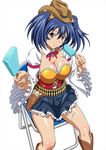  00s 1girl bashoku_youjou breasts female hat ikkitousen large_breasts long_hair looking_at_viewer sitting smile twintails 