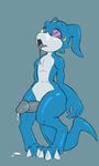  2016 anthro arashidrgn balls claws cum digimon dragon drooling erection horn hypnosis male mind_control nude open_mouth penis precum saliva scalie simple_background solo solo_focus spiral_eyes tongue tongue_out veemon 