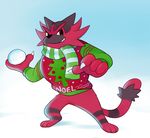  black_fur clothing clzws feline fur incineroar mammal nintendo pok&eacute;mon red_fur rumwik scarf snowball solo sweater video_games 