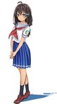  abe_kanari badge black_hair black_legwear blue_skirt braid high_school_fleet loafers long_hair long_skirt neckerchief pleated_skirt purple_eyes red_neckwear school_uniform serafuku shoes short_sleeves skirt smile socks solo standing tan uchida_mayumi yokosuka_girls_marine_high_school_uniform 