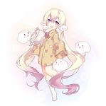 animal_print asymmetrical_legwear bangs blonde_hair bunny_print cloud cloud_hair_ornament cloud_print eyebrows_visible_through_hair frilled_pillow frills full_body hair_between_eyes hair_ornament holding holding_pillow kneehighs long_hair long_sleeves looking_at_viewer mahou_shoujo_ikusei_keikaku mahou_shoujo_ikusei_keikaku_unmarked nemurin no_shoes open_mouth oversized_clothes oversized_shirt pajamas parted_bangs pillow print_pajamas purple_eyes saru shirt single_kneehigh sleeves_past_wrists smile solo standing standing_on_one_leg twintails very_long_hair very_long_sleeves white_legwear yellow_shirt 