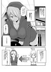  :p breasts building cleavage comic crescent_moon curtains dual_persona glasses greyscale hair_over_one_eye hands_on_hips highres hood hood_up hoodie large_breasts leaning_forward monochrome moon necktie night night_sky open_mouth original pleated_skirt pointer sabo_rina short_hair short_sleeves silhouette skirt sky sweatdrop sweater_vest thighhighs tongue tongue_out translated window yano_toshinori zettai_ryouiki 