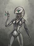  2010 3_fingers anthro areola breasts female green_eyes grey_background machine meandraco nipples non-mammal_breasts nude pussy robot simple_background small_breasts solo thigh_gap traditional_media_(artwork) 