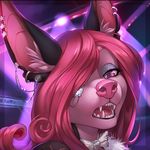  anthro bat bow_tie crystal ear_piercing eye_patch eyewear fangs feather_boa female fur glitter hair headshot icon looking_at_viewer mammal nyxis orphen-sirius piercing pink_fur pink_hair purple_eyes scar spotlight 