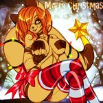  2016 anthro areola big_breasts breasts brown_fur brown_nipples butt christmas crystal-for-ever english_text female forest fur hair hand_on_breast holidays kangaroo long_hair looking_at_viewer mammal marsupial mostly_nude navel nipples open_mouth orange_hair pussy ribbons smile snow solo star text tree yellow_eyes 