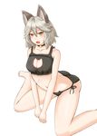  absurdres animal_ears bad_anatomy bad_id bad_pixiv_id black_bra black_panties blush bra breasts cat_cutout cat_ear_panties cat_ears cat_lingerie cleavage_cutout collarbone fang granblue_fantasy grey_hair highres looking_at_viewer meme_attire navel open_mouth panties sen_(granblue_fantasy) side-tie_panties silver_hair simple_background solo stomach underwear underwear_only white_background 