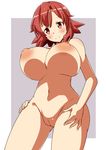  ass_visible_through_thighs bad_id bad_pixiv_id blush breasts cleavage highres huge_breasts inverted_nipples izetta looking_at_viewer naruse_mai navel nipples nude pussy red_eyes red_hair shuumatsu_no_izetta smile solo 