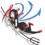  :p asymmetrical_wings black_dress black_hair black_legwear bow bowtie brown_eyes dress full_body holding holding_weapon houjuu_nue kikoka_(mizuumi) looking_at_viewer mary_janes pointy_ears polearm red_bow red_footwear red_neckwear shoe_bow shoes short_dress short_sleeves slit_pupils snake solo thighhighs tongue tongue_out touhou trident weapon white_background wings wrist_cuffs zettai_ryouiki 