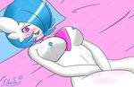 &lt;3 absurd_res areola bedding big_breasts blue_hair blush breasts collar female festive gardevoir hair hi_res humanoid jewelry lactating lying mammal masturbation necklace nintendo nipples nude open_mouth pok&eacute;mon simple_background smile solo theo(xl_swat) tongue video_games xl_swat 