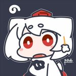  animal_ears bad_id bad_twitter_id chibi dark_background fang hat inubashiri_momiji inunoko. open_mouth pom_pom_(clothes) red_eyes short_hair signature solo tail tokin_hat touhou white_hair wolf_ears wolf_tail 