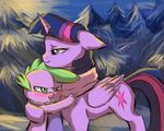  2016 blush buttersprinkle clothed clothing cutie_mark dragon duo equine feathered_wings feathers female feral friendship_is_magic fur hair horn mammal multicolored_hair my_little_pony nature outside purple_eyes purple_feathers purple_fur scalie scarf sky slit_pupils smile spike_(mlp) tree twilight_sparkle_(mlp) winged_unicorn wings winter 