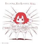  anti-materiel_rifle breasts chibi cleavage copyright_name german gun izetta lance lineart looking_at_viewer medium_breasts mudou_eichi no_nose polearm red_eyes red_hair rifle shadow shuumatsu_no_izetta sniper_rifle solo spot_color sword thighhighs translated twitter_username weapon 
