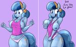 anthro big_breasts blue_hair breasts clothing crystal_pony_(mlp) equine fan_character female friendship_is_magic hair heart_song mammal my_little_pony nipples nude simple_background solo tight_clothing whatsapokemon 