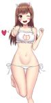  1nilla' ;d animal_ears bangs bare_shoulders barefoot blush blush_stickers bra breasts brown_eyes brown_hair cat_cutout cat_ear_panties cat_ears cat_lingerie cleavage cleavage_cutout collarbone d.va_(overwatch) eyebrows_visible_through_hair facepaint facial_mark fake_animal_ears feet_out_of_frame fingernails frilled_bra frills groin hands_up heart highres index_finger_raised leg_up long_hair medium_breasts meme_attire navel one_eye_closed open_mouth overwatch panties pointing pointing_at_viewer side-tie_panties simple_background smile solo spoken_heart standing standing_on_one_leg stomach teeth thigh_gap toenails toes tongue underwear underwear_only whisker_markings white_background white_bra white_panties wide_hips 
