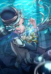  android aqua_eyes blurry carillus commentary_request depth_of_field hat highres hoshino_yumemi key_(company) light_rays long_hair looking_at_viewer planetarian silver_hair smile solo submerged underwater 