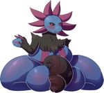  2016 anthro anthrofied balls big_balls black_fur blue_skin blush dragon fur girly huge_balls hydra hydreigon hyper hyper_balls hyper_penis impaledwolf kneeling male multi_head nintendo overweight penis pok&eacute;mon scalie thick_thighs video_games 