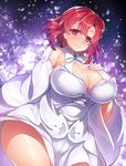  breasts cameltoe cleavage dress hand_on_own_chest izetta katourennyu large_breasts long_sleeves looking_at_viewer plump red_eyes red_hair short_hair shuumatsu_no_izetta smile solo thick_thighs thighs white_dress 