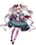  artist_request babylon_(game) bat_wings bow dress finger_to_mouth full_body hair_bow lolita_fashion long_hair long_sleeves looking_at_viewer purple_eyes simple_background smile solo striped striped_legwear thighhighs twintails vertical-striped_legwear vertical_stripes very_long_hair white_background white_hair wings 
