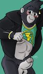  anthro ape balls blush clothing erection gorilla humanoid_penis jacket johnny_(sing) lagomorph male mammal nipples nude penis presenting primate simple_background sing_(movie) solo syaokitty 