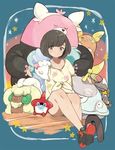  bewear black_eyes blush brown_hair commentary gen_1_pokemon gen_4_pokemon gen_5_pokemon gen_7_pokemon kommo-o legs magnezone mizuki_(pokemon) no_hat no_headwear pokedex pokemon pokemon_(creature) pokemon_(game) pokemon_sm primarina raichu rotom rotom_dex toi_(toiot) whimsicott 