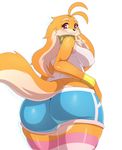  absolute_territory anthro big_breasts big_butt blush bracelet breasts butt canine clothing collar digital_media_(artwork) dog female hi_res jewelry legwear long_ears looking_at_viewer looking_back mammal shorts smile solo sssonic2 thigh_highs 