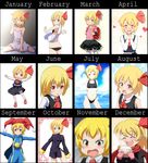  1girl :d :p ^_^ alternate_costume angry annotated arms_behind_back ascot backpack bag baozi bikini black_bikini blonde_hair blush butt_crack cato_(monocatienus) charlotte_(seiken_densetsu_3) charlotte_(seiken_densetsu_3)_(cosplay) chart chibi china_dress chinese_clothes closed_eyes cosplay d: dress food hair_ribbon hands_clasped happy hat heart jester_cap looking_at_viewer nightgown one_eye_closed open_mouth outstretched_arms own_hands_together randoseru red_eyes ribbon rubbing_eyes rumia scarf seiken_densetsu seiken_densetsu_3 shirt short_hair side_slit skirt smile spread_arms steam striped striped_shirt sun_print swimsuit tabard tankini tears tongue tongue_out touhou v-shaped_eyebrows 