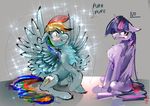  2016 alumx blue_feathers blue_fur blush cutie_mark duo english_text equine feathered_wings feathers female feral friendship_is_magic fur hair hi_res horn mammal multicolored_hair my_little_pony pegasus purple_eyes purple_feathers purple_fur rainbow_dash_(mlp) rainbow_hair text twilight_sparkle_(mlp) winged_unicorn wings 
