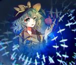  bad_id bad_pixiv_id baocaizi black_hat blue_flower blue_rose bow commentary_request eyeball flower frilled_shirt_collar frilled_sleeves frills green_eyes green_hair hat hat_bow komeiji_koishi long_sleeves looking_away parted_lips rose shirt short_hair solo third_eye touhou upper_body wide_sleeves yellow_bow yellow_shirt 