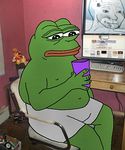  8_ball amphibian chair clothing cup frog inside keyboard meme monitor navel overweight pepe_the_frog sad sitting solo underwear 