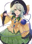  absurdres ahoge black_gloves blouse floral_print gloves green_eyes green_skirt hat hat_ribbon heart heart_of_string highres komeiji_koishi lgw7 long_sleeves open_mouth ribbon silver_hair simple_background sketch skirt smile solo third_eye touhou white_background yellow_blouse 