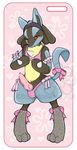  blush erection fawnbaby girly knot lucario male nintendo penis phonecase pok&eacute;mon precum ribbons simple_background standing tagme video_games watermark white_background 