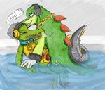  anthro blush clothing crocodile crocodilian crossover dialogue headphones latch lethal_league male male/male penis precum reptile scalie solarissinner sonic_(series) tagme vector_the_crocodile 