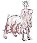  breasts cervine female hi_res hooves mammal multi_breast multifur nipple_piercing nipples piercing simple_background snout solo taur teats white_background x4 xpsm140 