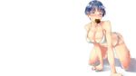  acchan bikini blue_eyes blue_hair blush breasts cleavage flowers food senran_kagura swimsuit white yozakura_(senran_kagura) 
