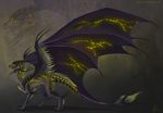  2014 ambiguous_gender claws dragon feral fur grey_fur membranous_wings neytirix nude purple_skin simple_background solo standing wings yellow_eyes 
