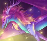  2014 antlers blue_scales dragon female feral hair horn jewelry membranous_wings necklace neytirix nude open_mouth pink_eyes pink_hair purple_scales scales scalie smile solo teeth western_dragon wings 