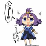  :3 acerola_(pokemon) armlet blue_eyes check_translation chibi dress elite_four hair_ornament half_updo kanikama lowres multicolored multicolored_clothes multicolored_dress open_mouth pokemon pokemon_(game) pokemon_sm purple_hair short_hair simple_background solo stitches sweat translation_request trial_captain white_background 