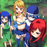  4girls bikini blonde_hair blue_eyes blue_hair breasts brown_eyes cleavage erza_scarlet fairy_tail female juvia_loxar large_breasts long_hair lucy_heartfilia midriff multiple_girls navel ponytail red_hair 