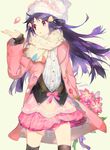  beanie black_hair black_legwear blue_hair bouquet coat flower hair_ornament hat hikari_(pokemon) layered_clothing layered_skirt long_hair long_sleeves looking_away namie-kun open_clothes open_coat open_mouth petals pink_eyes pink_ribbon pokemon pokemon_(game) pokemon_dppt pokemon_platinum red_eyes ribbon scarf simple_background skirt solo thighhighs white_background white_hat winter_clothes winter_coat 