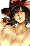  black_hair breasts cleavage collarbone guilty_gear hankuri hat i-no large_breasts mole mole_above_mouth red_hat short_hair solo topless witch_hat yellow_eyes 