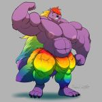  anthro bulge canine clothed clothing flexing hair huge_muscles looking_at_viewer male mammal multicolored_hair muscular muscular_male pecs rainbow_hair siriusdog smile solo standing topless 